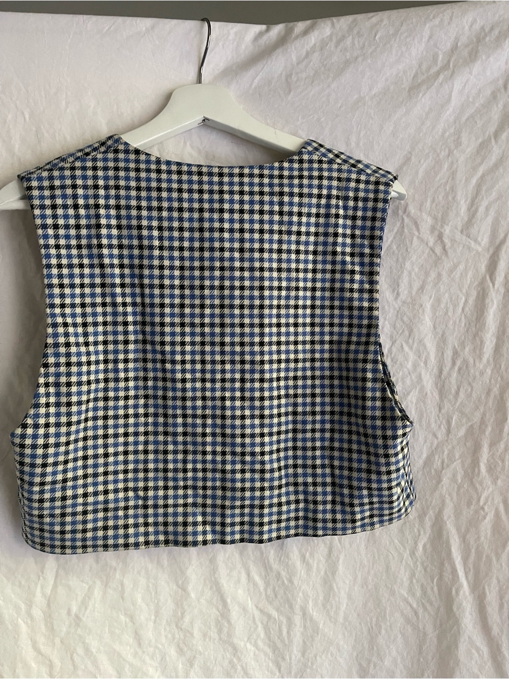 ZARA Gingham Houndstooth Cropped Vest V-Neck Sleeveless Crop Top Size S Preppy - Picture 5 of 15